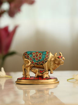 Revive Home - Brass Kamdhenu In Stone Work
