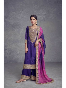 Autumnlane - Purple Full Work Kurta With Palazzo & Dupatta