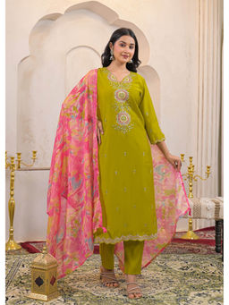 Autumnlane - Ivy Zest Green Kurta With Pant & Dupatta