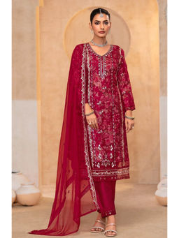 Autumnlane - Keshvi Rose Red Kurta With Pant & Dupatta