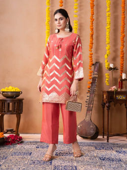 Autumnlane - Keya Apricot Work Kurta With Pant