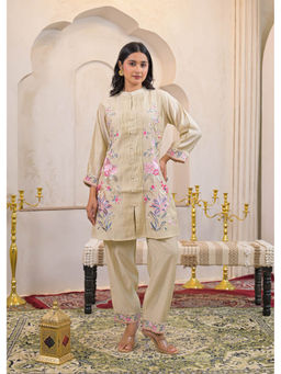 Autumnlane - Beige Pankhuri Cream Embroidered Kurta With Salwar