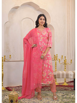 Autumnlane - Printed Work Cotton Kurta With Pant & Dupatta