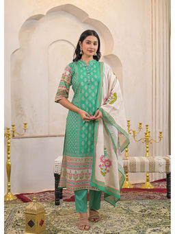 Autumnlane - Green Printed Cotton Kurta With Pant & Dupatta