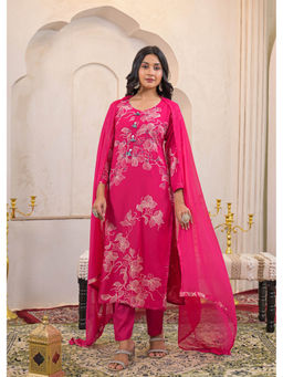 Autumnlane - Pink Printed Cotton Kurta With Pant & Dupatta