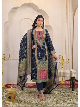 Autumnlane - Navy Blue Printed Kurta With Pant & Dupatta