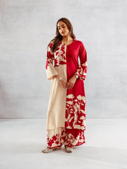 Autumnlane - Red Floral Printed Kurta With Palazzo