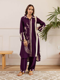 Autumnlane - Purple Embroidery Kurta With Salwar