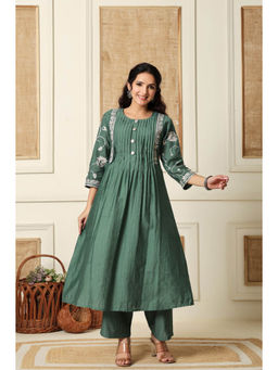 Autumnlane - Green Embroidery Kurta With Pant