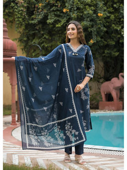 Autumnlane - Teal Embroidery Kurta With Pant & Dupatta