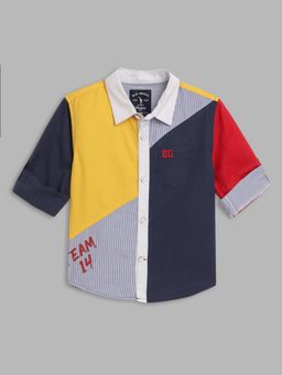 Blue Giraffe - Boys Multicolor Colorblocked Spread Collar Full Sleeves Shirt