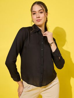 Buynewtrend - Black Rayon Womens Formal Shirt with Sleek