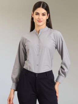 FITHUB - Classic Mandarin Collar Long Sleeves Plain Formal Shirt