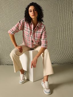 Hubberholme - Hubber Holme Women Regular Check Oversized Fit Cotton Collar Long Sleeve Shirts