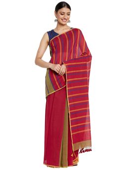 Fabindia - Cotton Woven Sari (Maroon)