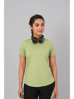 The Fit Theory - Women'S Green Solid Gym Sports Round Neck T-Shirt