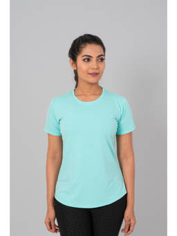 The Fit Theory - Women'S Aqua Solid Gym Sports Round Neck T-Shirt