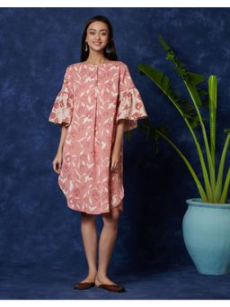 Fabindia - FabNu Pink Cotton Linen Flax Printed Dress