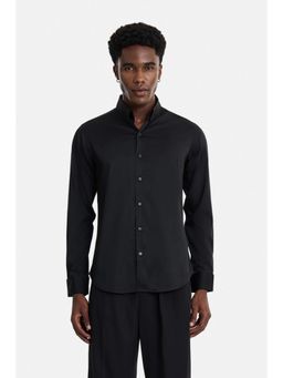 Snitch - Men Black Solid/Plain Polyester Blend Slim Fit Shirt