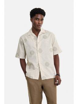Snitch - Men Cream Printed Cotton Boxy Fit Shirt