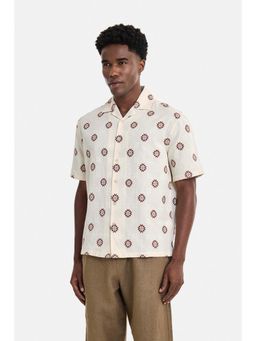 Snitch - Men Off White Printed Cotton Blend Boxy Fit Shirt