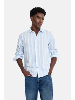 Snitch - Men Blue Stripes Cotton Regular Fit Shirt