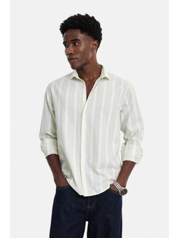 Snitch - Men Beige Stripes Cotton Regular Fit Shirt