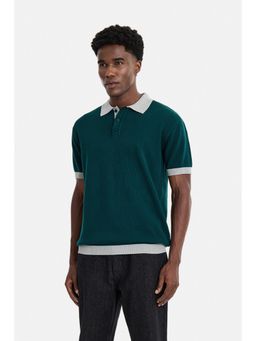 Snitch - Men Green Solid/Plain Cotton Oversized Fit Polo T-Shirt