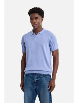Snitch - Men Blue Solid/Plain Cotton Regular Fit Polo T-Shirt
