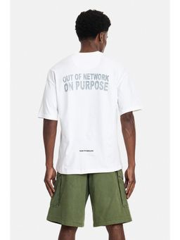 Snitch - Men White Typography Cotton Oversized Fit T-shirt