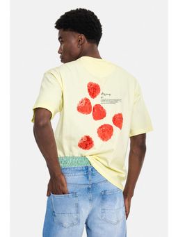 Snitch - Men Cream Solid/Plain Cotton Oversized Fit T-shirt