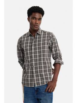 Snitch - Men Brown Checks Cotton Regular Fit Shirt