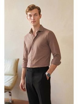 Snitch - Men Brown Solid/Plain Viscose Blend Slim Fit Shirt