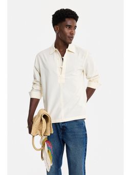 Snitch - Men Cream Solid/Plain Cotton Regular Fit Shirt