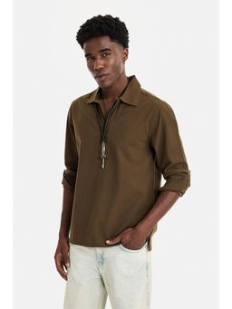 Snitch - Men Brown Solid/Plain Cotton Regular Fit Shirt