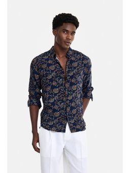 Snitch - Men Navy Blue Printed Viscose Regular Fit Shirt