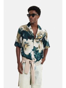 Snitch - Men Green Floral Viscose Oversized Fit Shirt