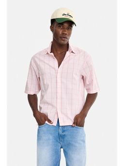 Snitch - Men Pink Checks Cotton Oversized Fit Shirt