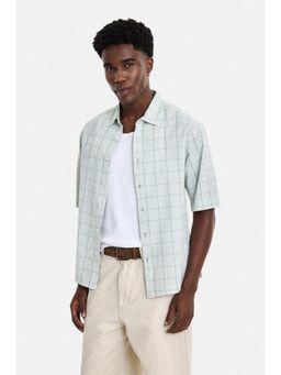 Snitch - Men Green Checks Cotton Oversized Fit Shirt