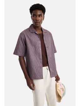 Snitch - Men Purple Textured Cotton Oversized Fit Shirt