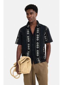 Snitch - Men Black Floral Cotton Boxy Fit Shirt