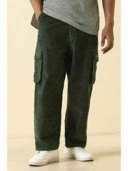 Allen Solly - Men Green Textured Cotton Straight Fit Cargo