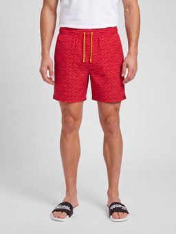Guess - Men Red Printed Polyester Regular Fit Shorts