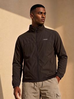 Van Heusen - Men Brown Solid/Plain Microfibre Relaxed Fit Jacket