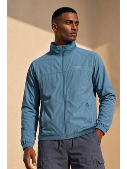 Van Heusen - Men Blue Solid/Plain Microfibre Relaxed Fit Jacket
