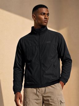 Van Heusen - Men Black Solid/Plain Microfibre Relaxed Fit Jacket