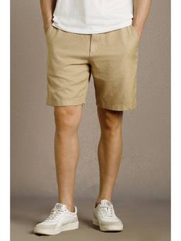 Louis Philippe - Men Beige Solid Cotton Blend Fit Shorts