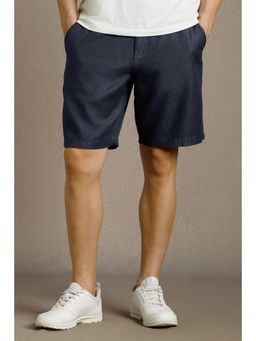 Louis Philippe - Men Navy Blue Textured Cotton Blend Fit Shorts