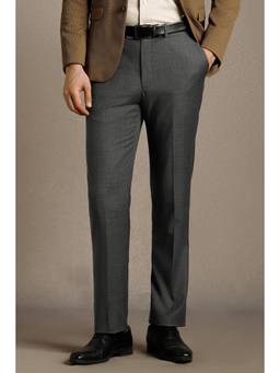 Louis Philippe - Men Grey Textured Polyester Blend Slim Fit Trousers