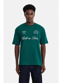 Snitch - Men Green Typography Cotton Oversized Fit T-shirt